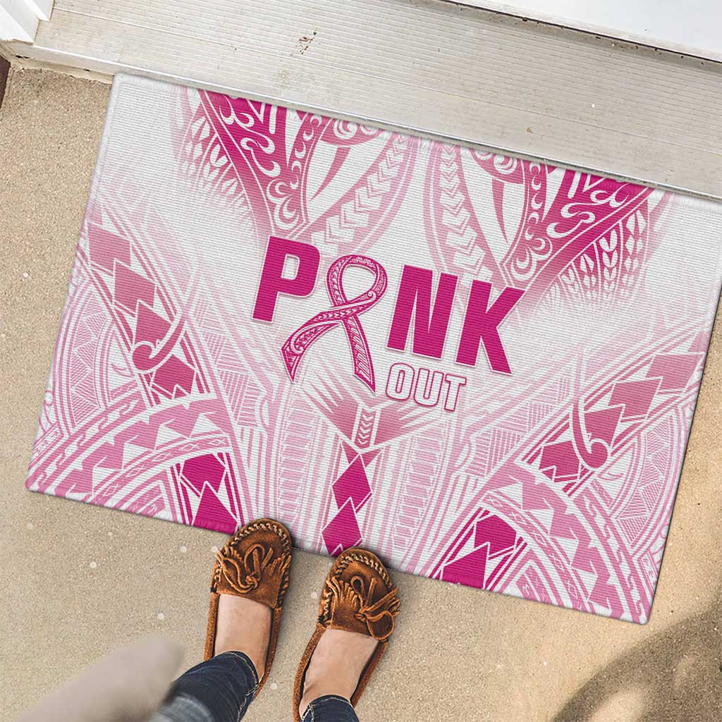 Breast Cancer Pink Out Rubber Doormat Polynesian Art Tattoo White Version LT05 - Polynesian Pride