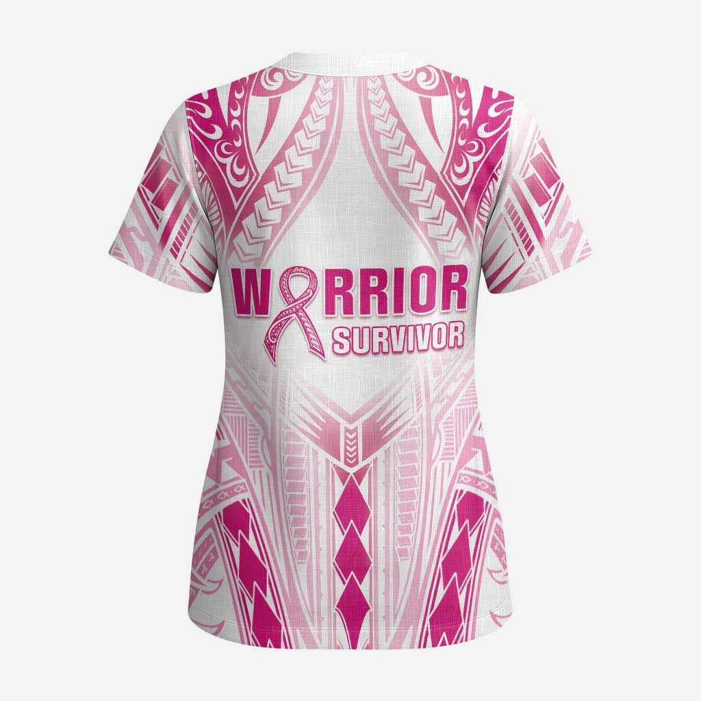 Breast Cancer Pink Out Scrub Top Polynesian Art Tattoo White Version LT05 - Polynesian Pride