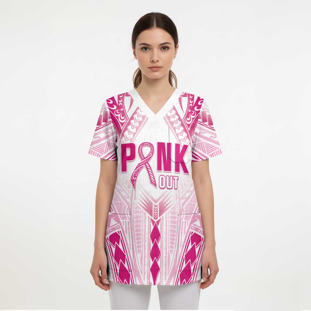 Breast Cancer Pink Out Scrub Top Polynesian Art Tattoo White Version LT05 - Polynesian Pride