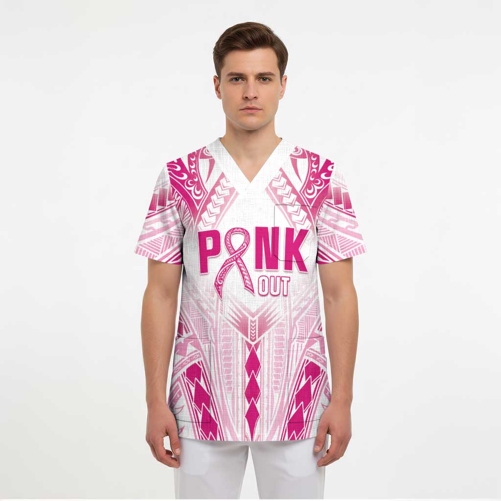 Breast Cancer Pink Out Scrub Top Polynesian Art Tattoo White Version LT05 - Polynesian Pride
