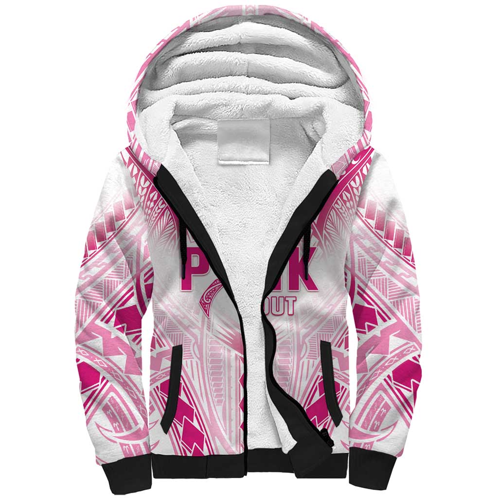 Breast Cancer Pink Out Sherpa Hoodie Polynesian Art Tattoo White Version LT05 Unisex White - Polynesian Pride