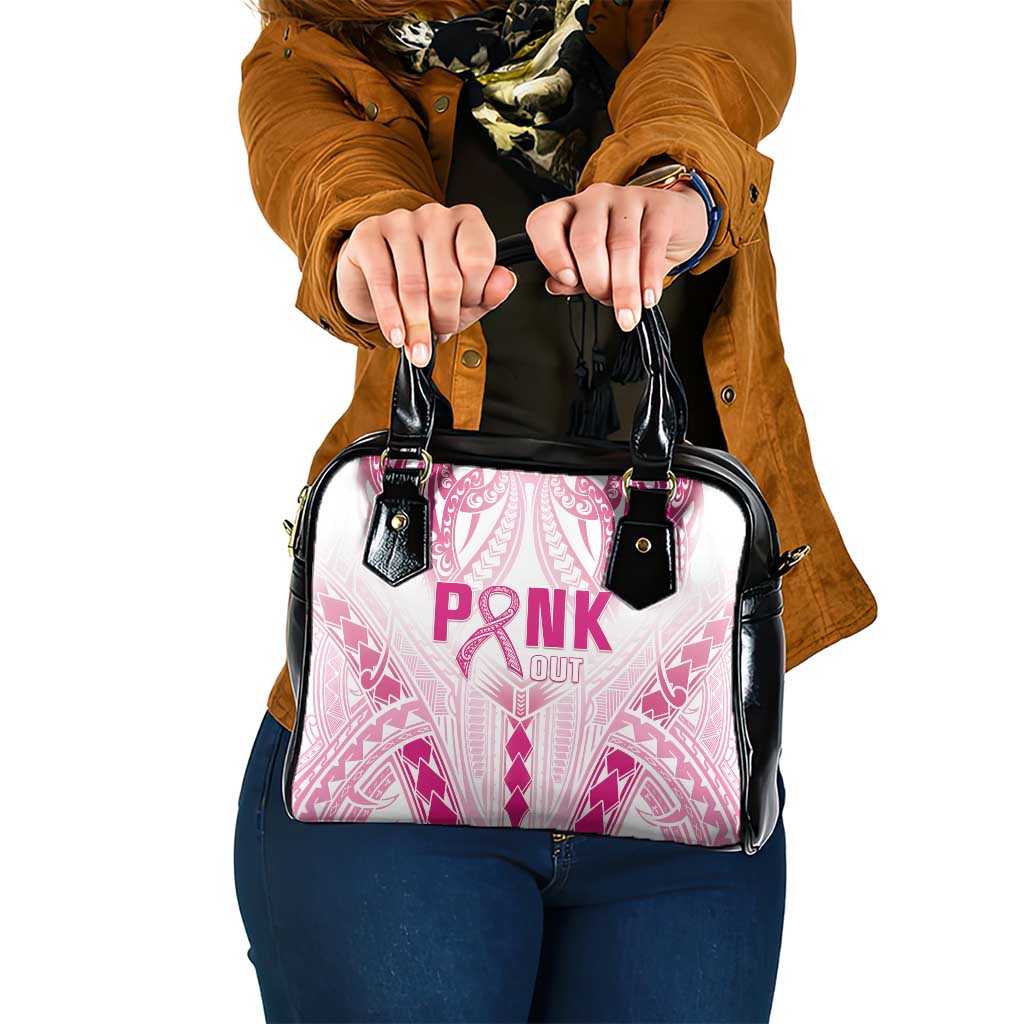 Breast Cancer Pink Out Shoulder Handbag Polynesian Art Tattoo White Version