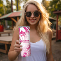 Breast Cancer Pink Out Skinny Tumbler Polynesian Art Tattoo White Version