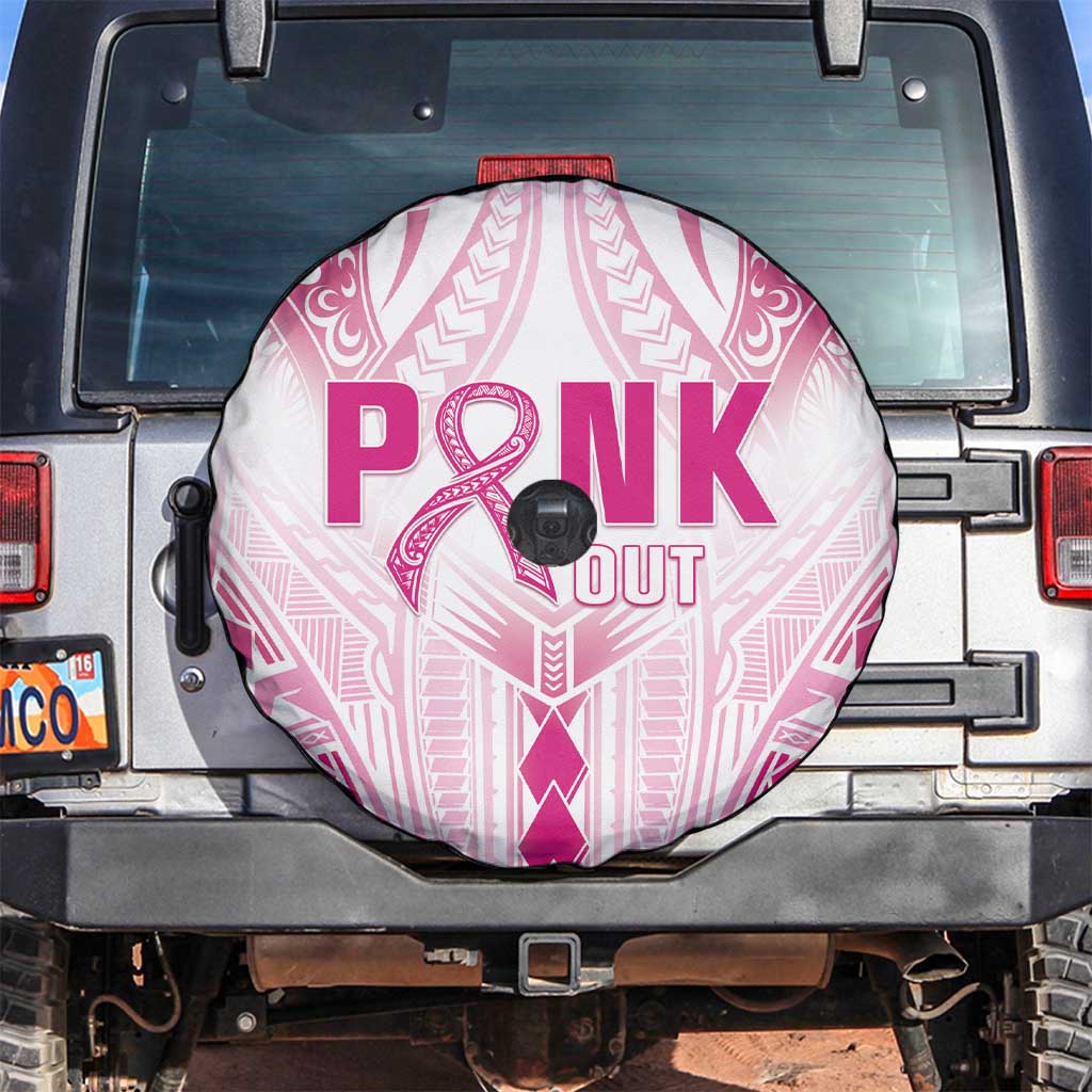 Breast Cancer Pink Out Spare Tire Cover Polynesian Art Tattoo White Version LT05 White - Polynesian Pride