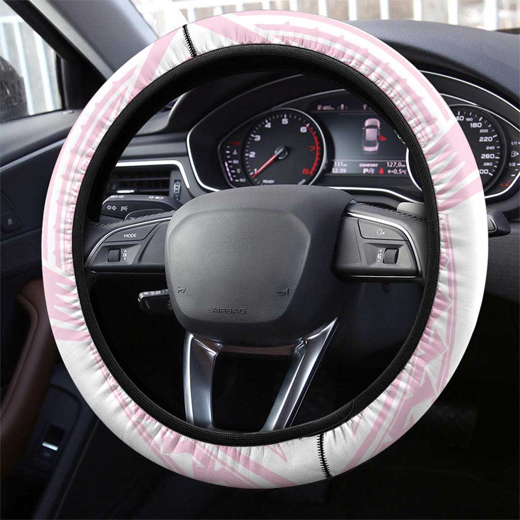 Breast Cancer Pink Out Steering Wheel Cover Polynesian Art Tattoo White Version LT05 - Polynesian Pride