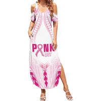 Breast Cancer Pink Out Summer Maxi Dress Polynesian Art Tattoo White Version LT05 Women White - Polynesian Pride