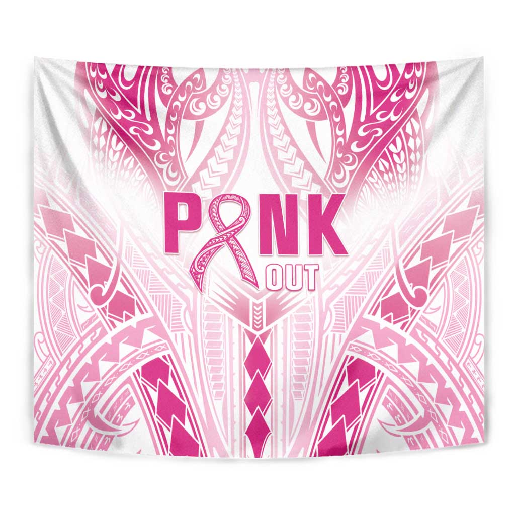 Breast Cancer Pink Out Tapestry Polynesian Art Tattoo White Version