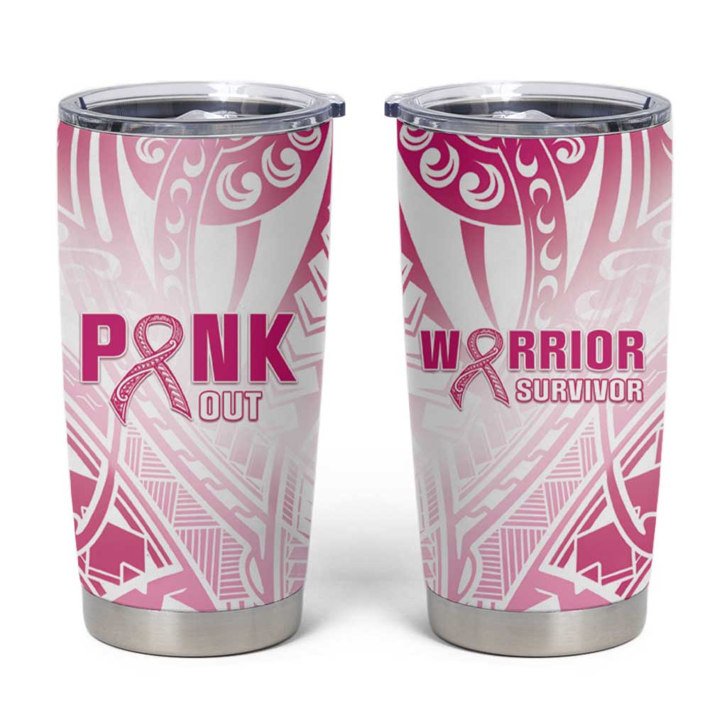 Breast Cancer Pink Out Tumbler Cup Polynesian Art Tattoo White Version LT05 White - Polynesian Pride