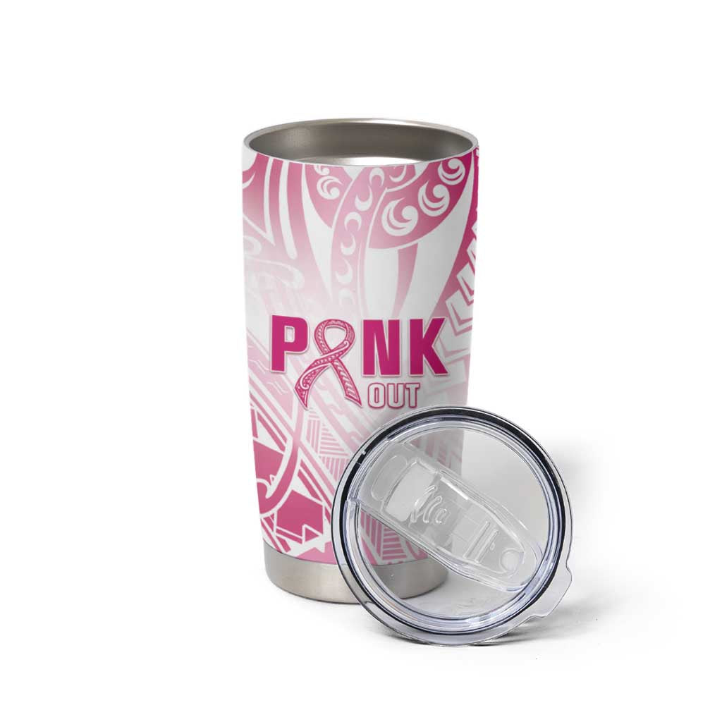 Breast Cancer Pink Out Tumbler Cup Polynesian Art Tattoo White Version LT05 - Polynesian Pride
