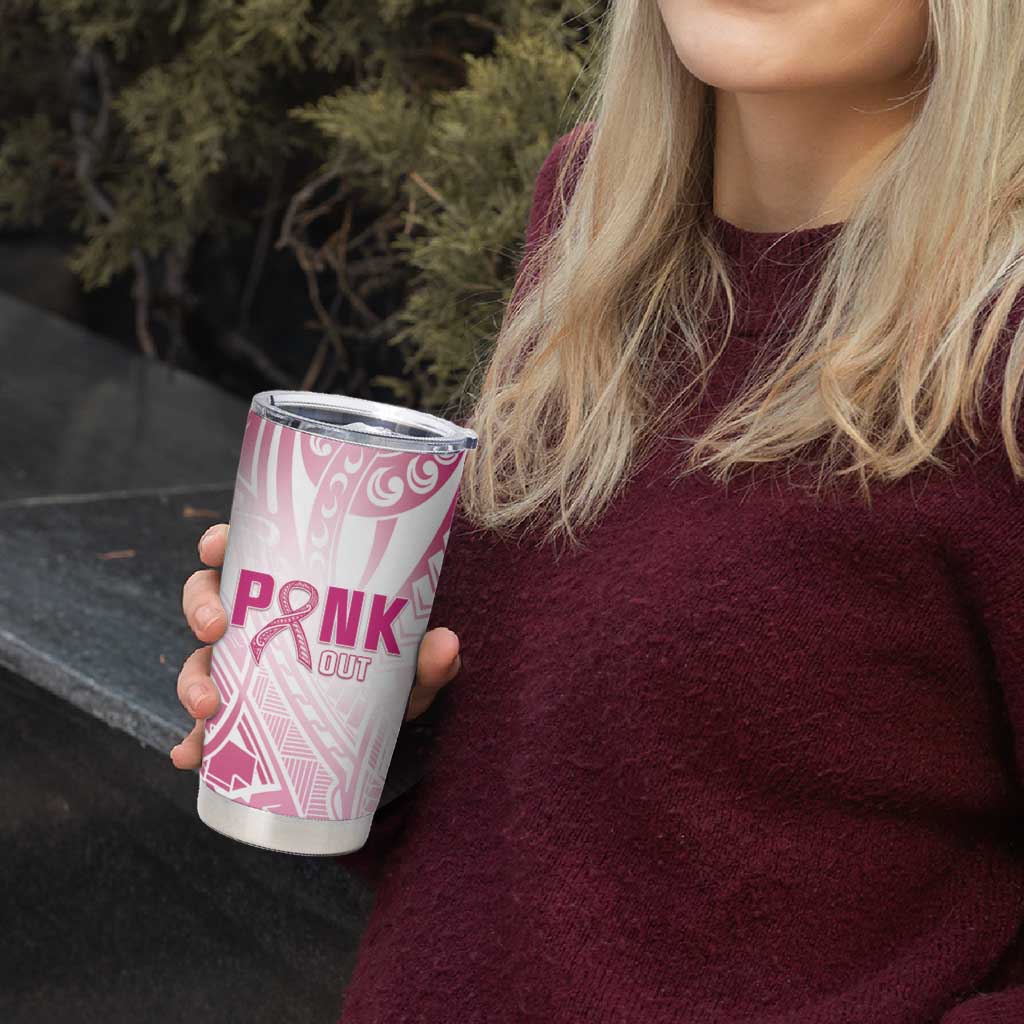 Breast Cancer Pink Out Tumbler Cup Polynesian Art Tattoo White Version LT05 - Polynesian Pride