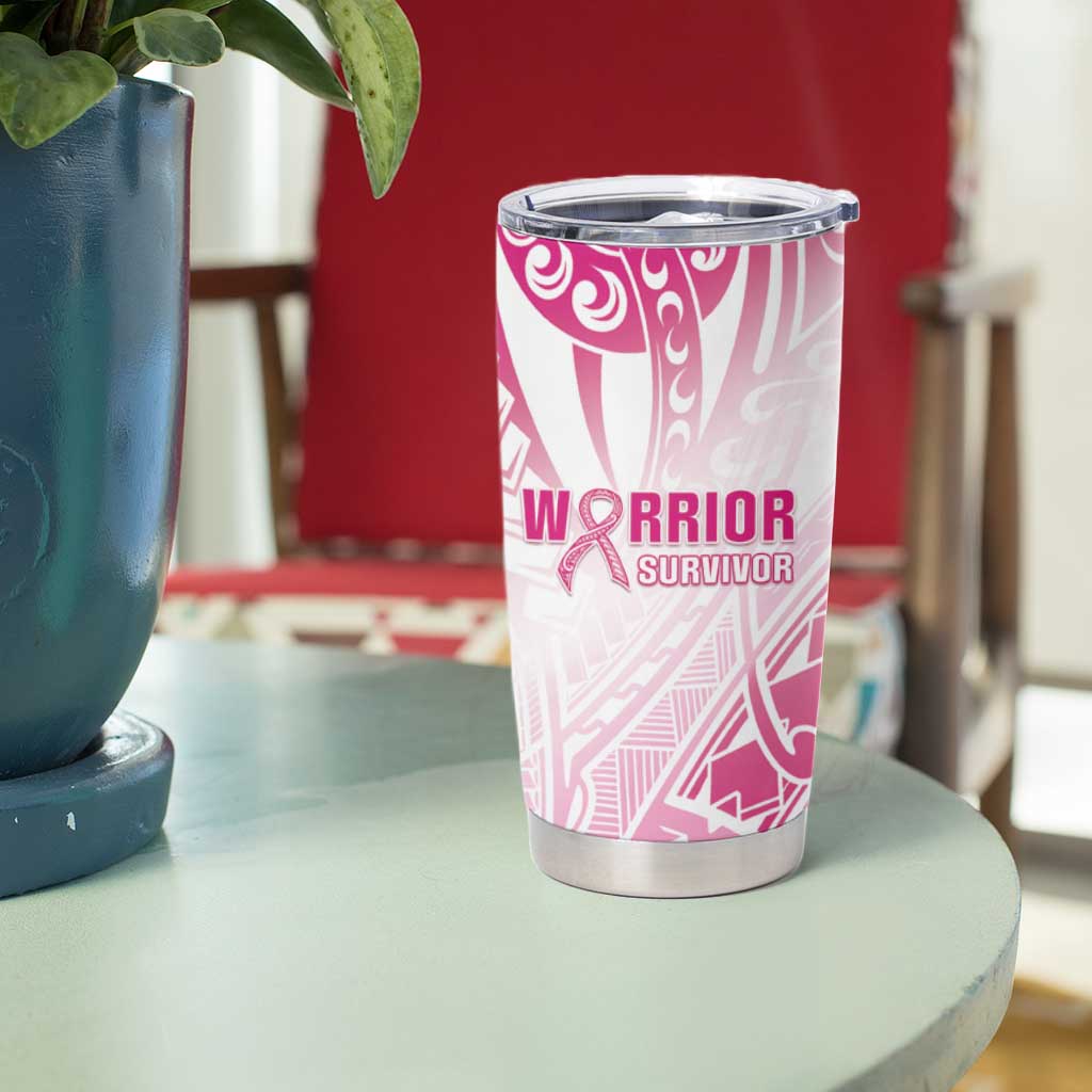 Breast Cancer Pink Out Tumbler Cup Polynesian Art Tattoo White Version LT05 - Polynesian Pride