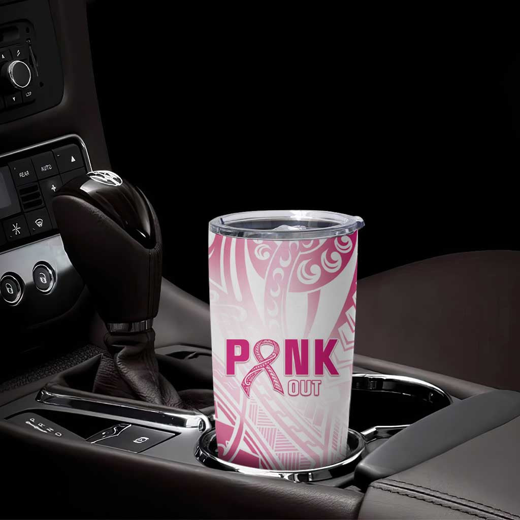 Breast Cancer Pink Out Tumbler Cup Polynesian Art Tattoo White Version LT05 - Polynesian Pride