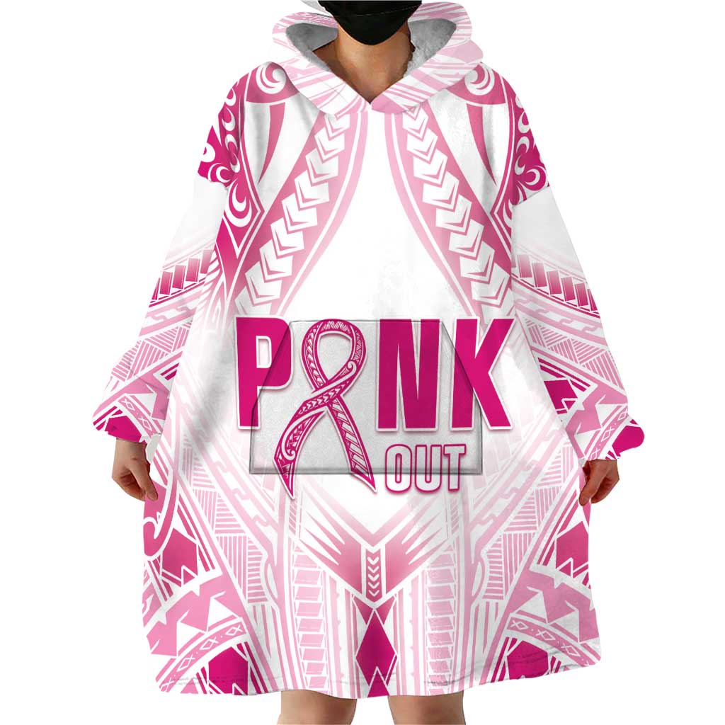 Breast Cancer Pink Out Wearable Blanket Hoodie Polynesian Art Tattoo White Version LT05 - Polynesian Pride