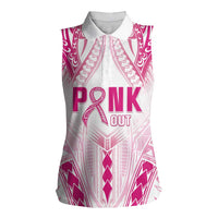 Breast Cancer Pink Out Women Sleeveless Polo Shirt Polynesian Art Tattoo White Version