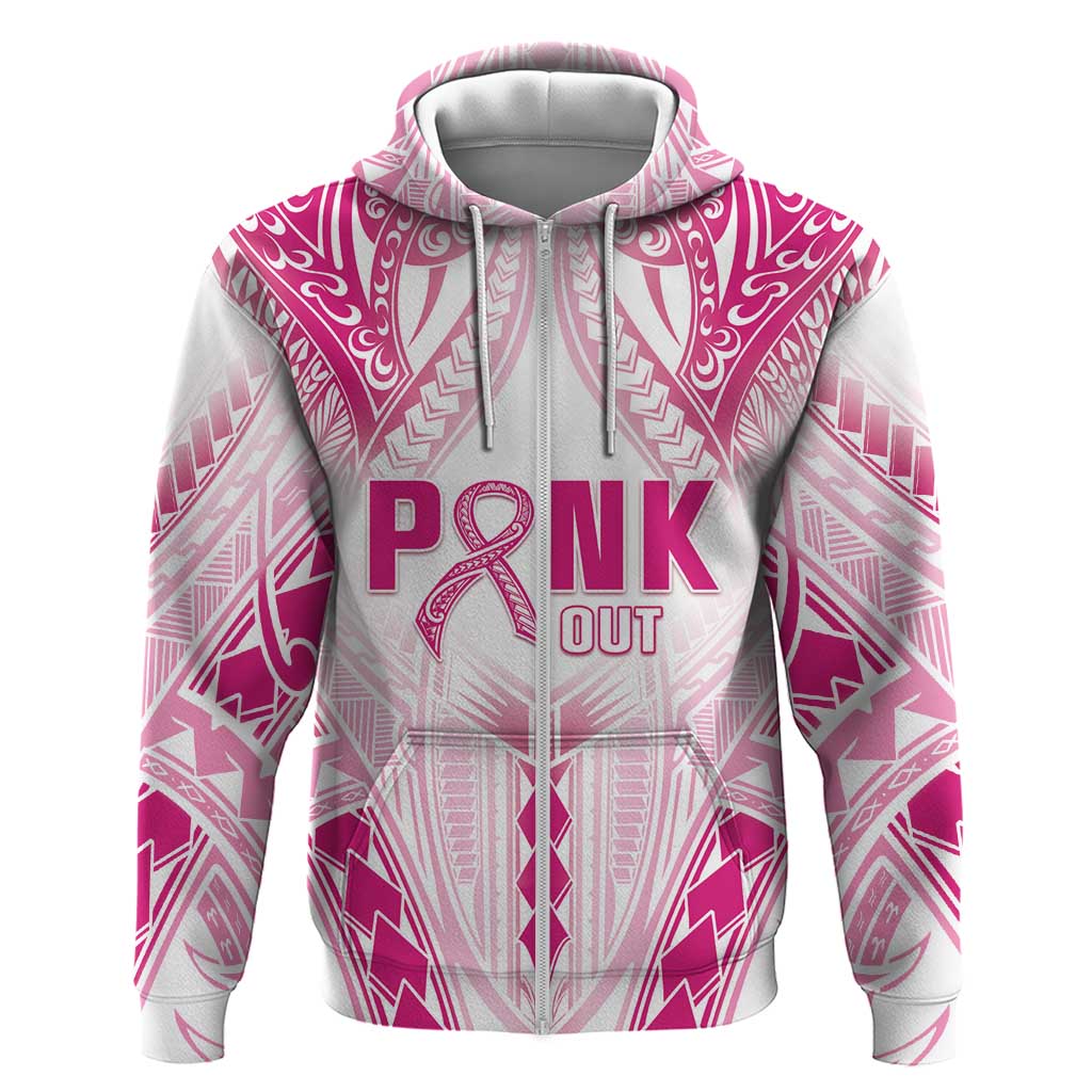 Breast Cancer Pink Out Zip Hoodie Polynesian Art Tattoo White Version