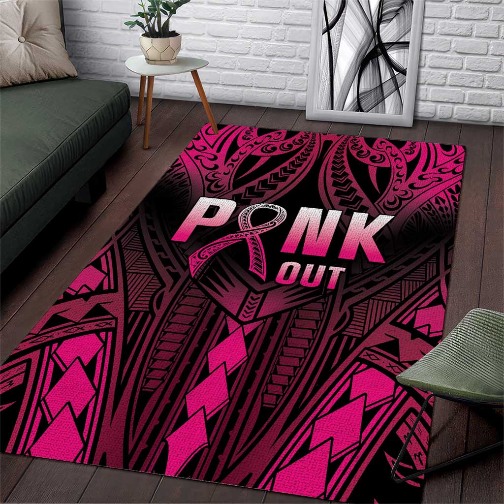 Breast Cancer Pink Out Area Rug Polynesian Art Tattoo Black Version