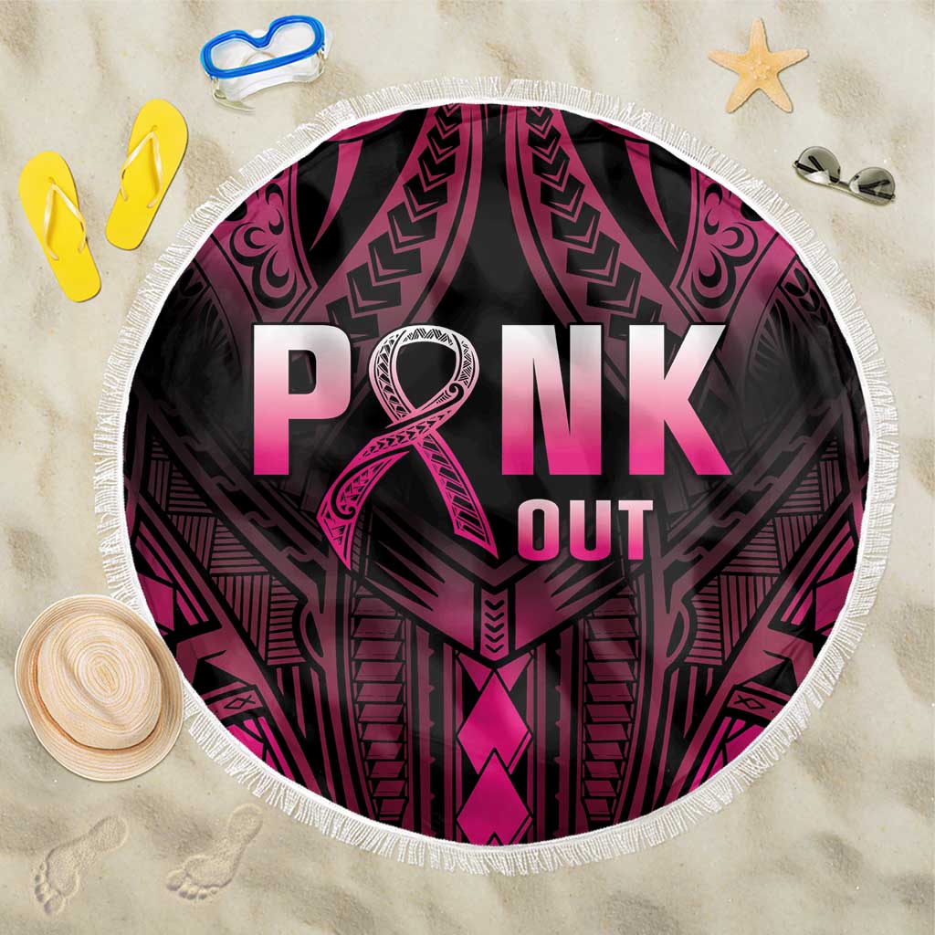 Breast Cancer Pink Out Beach Blanket Polynesian Art Tattoo Black Version LT05 One Size 150cm Black - Polynesian Pride