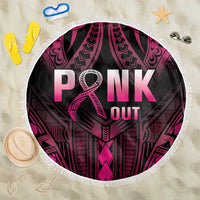 Breast Cancer Pink Out Beach Blanket Polynesian Art Tattoo Black Version LT05 One Size 150cm Black - Polynesian Pride