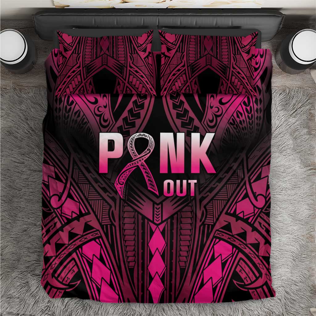 Breast Cancer Pink Out Bedding Set Polynesian Art Tattoo Black Version