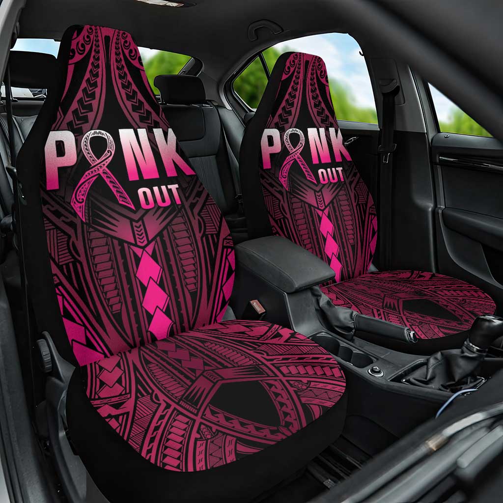 Breast Cancer Pink Out Car Seat Cover Polynesian Art Tattoo Black Version