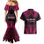 Breast Cancer Pink Out Couples Matching Mermaid Dress and Hawaiian Shirt Polynesian Art Tattoo Black Version