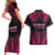 Breast Cancer Pink Out Couples Matching Short Sleeve Bodycon Dress and Hawaiian Shirt Polynesian Art Tattoo Black Version