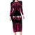 Breast Cancer Pink Out Family Matching Long Sleeve Bodycon Dress and Hawaiian Shirt Polynesian Art Tattoo Black Version