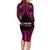 Breast Cancer Pink Out Family Matching Long Sleeve Bodycon Dress and Hawaiian Shirt Polynesian Art Tattoo Black Version