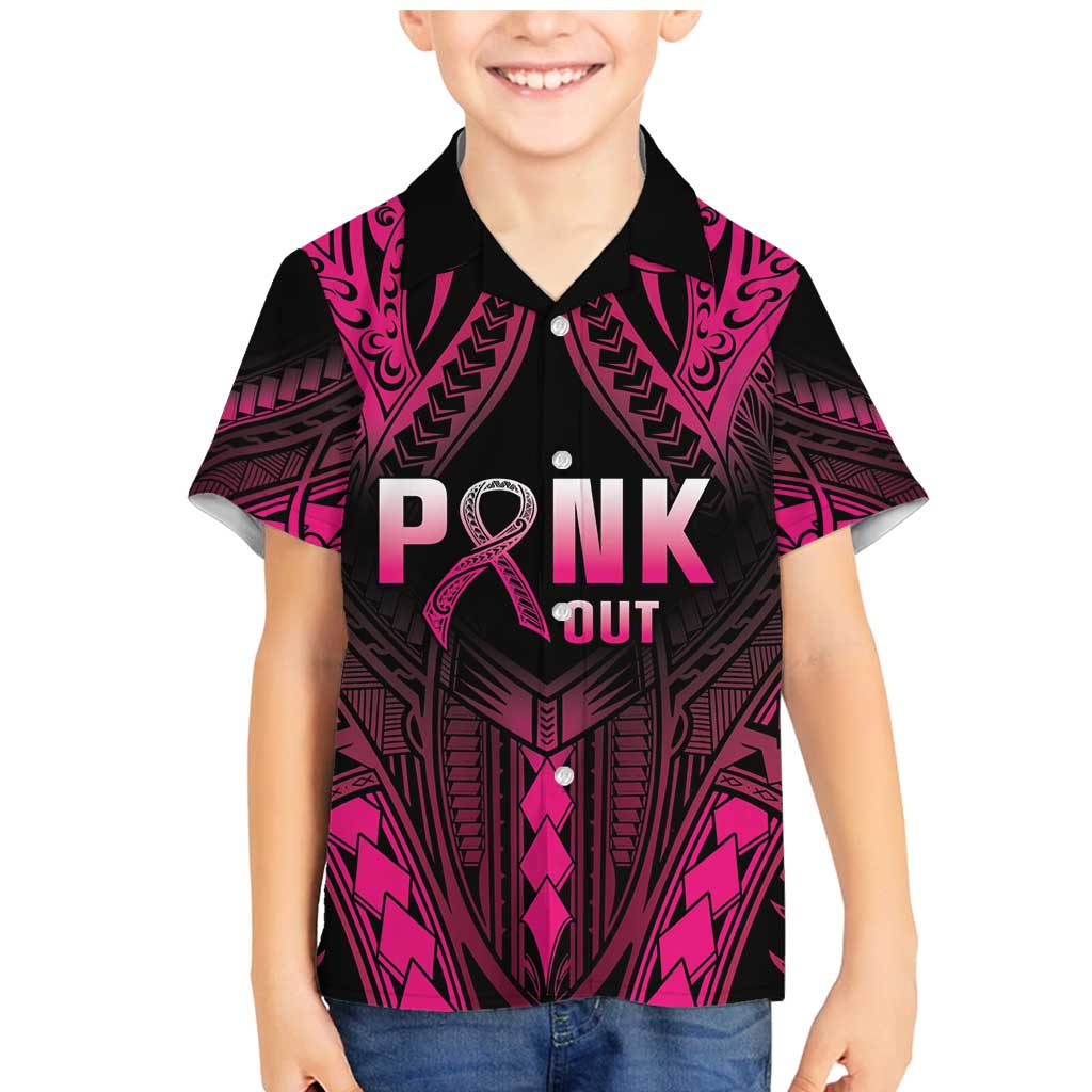 Breast Cancer Pink Out Family Matching Mermaid Dress and Hawaiian Shirt Polynesian Art Tattoo Black Version