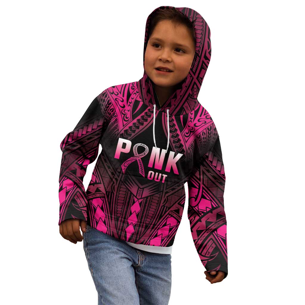 Breast Cancer Pink Out Kid Hoodie Polynesian Art Tattoo Black Version