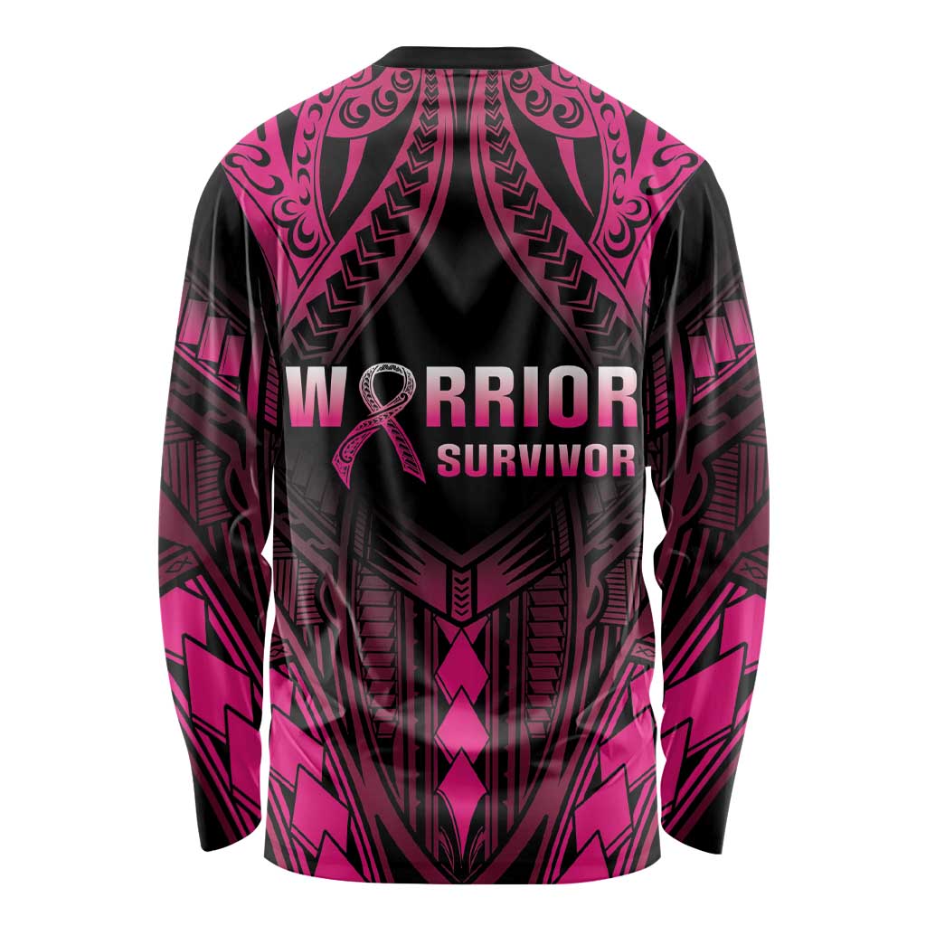 Breast Cancer Pink Out Long Sleeve Shirt Polynesian Art Tattoo Black Version