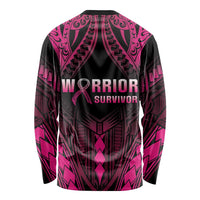 Breast Cancer Pink Out Long Sleeve Shirt Polynesian Art Tattoo Black Version