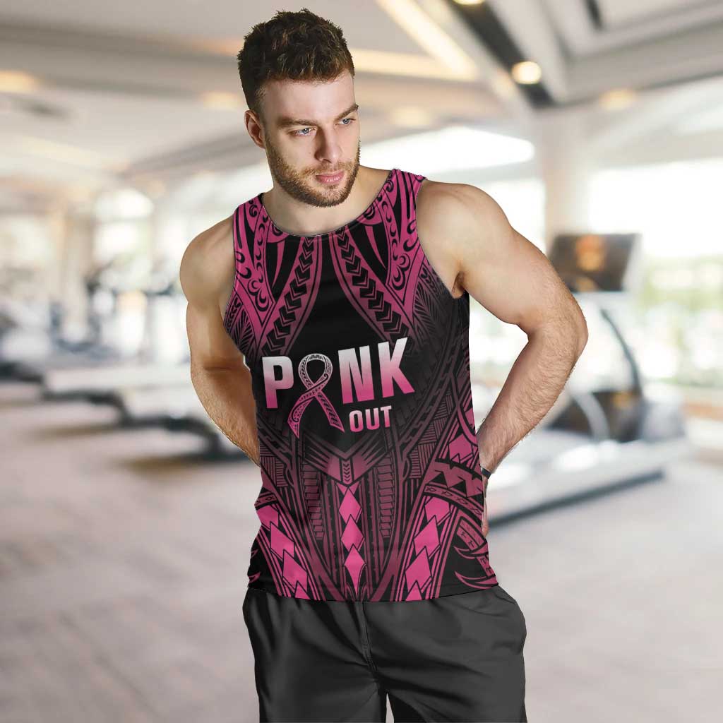 Breast Cancer Pink Out Men Tank Top Polynesian Art Tattoo Black Version