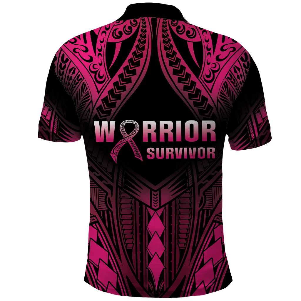 Breast Cancer Pink Out Polo Shirt Polynesian Art Tattoo Black Version