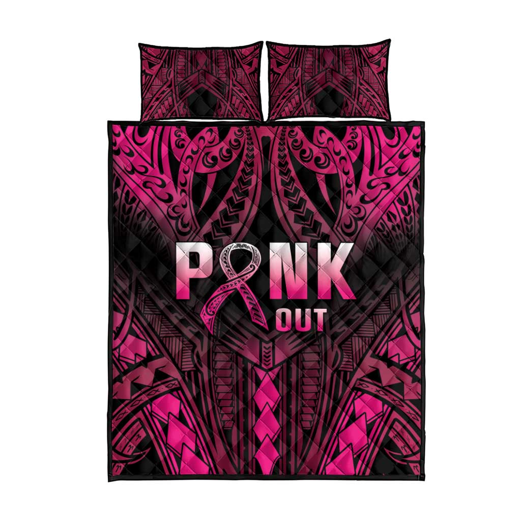 Breast Cancer Pink Out Quilt Bed Set Polynesian Art Tattoo Black Version LT05 - Polynesian Pride