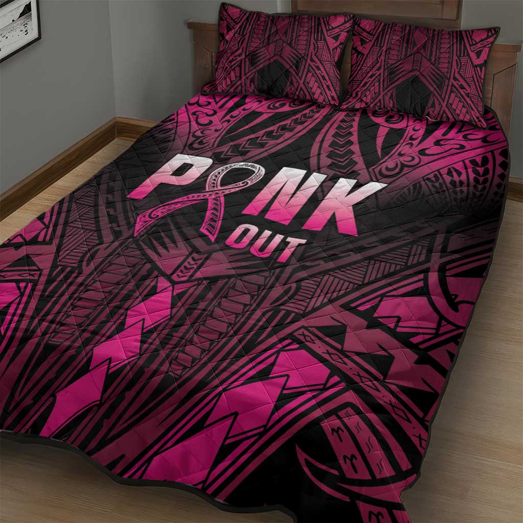 Breast Cancer Pink Out Quilt Bed Set Polynesian Art Tattoo Black Version LT05 - Polynesian Pride