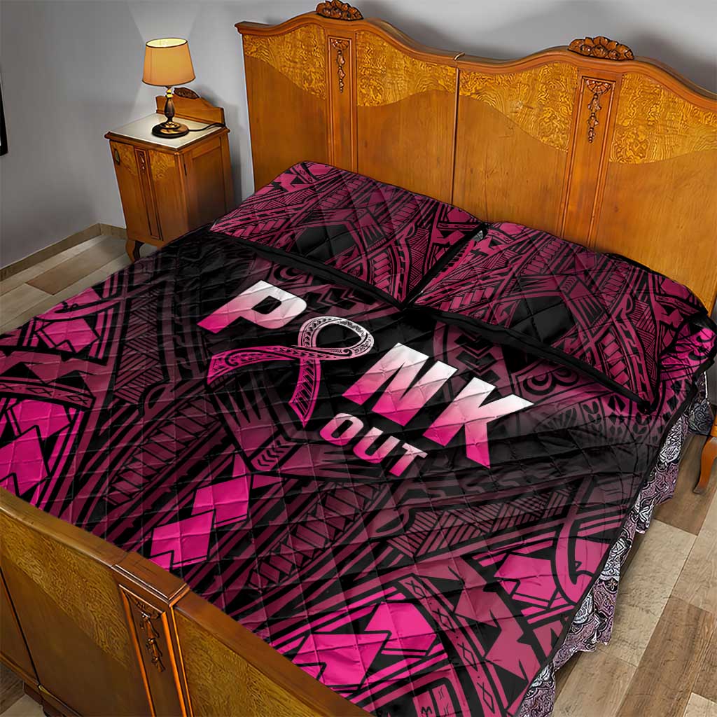 Breast Cancer Pink Out Quilt Bed Set Polynesian Art Tattoo Black Version LT05 - Polynesian Pride