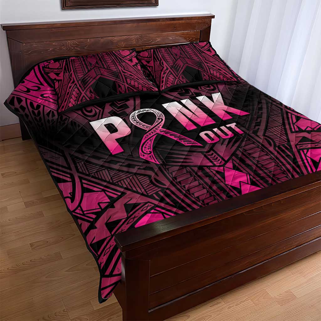 Breast Cancer Pink Out Quilt Bed Set Polynesian Art Tattoo Black Version LT05 - Polynesian Pride