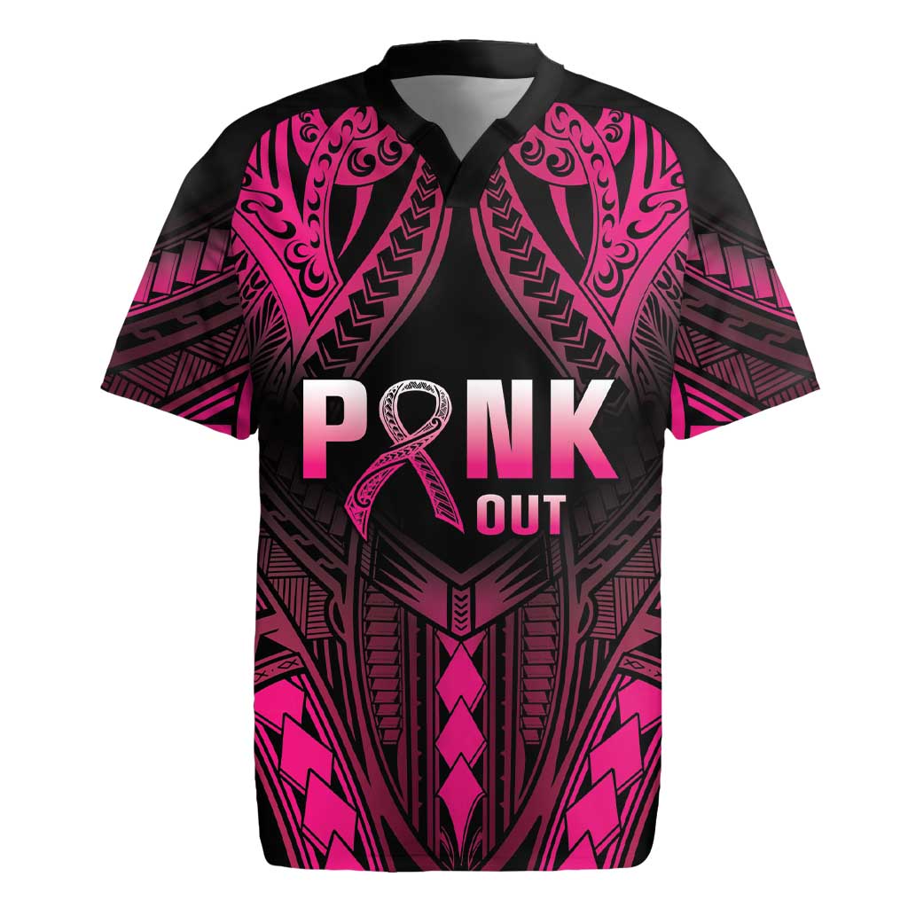 Breast Cancer Pink Out Rugby Jersey Polynesian Art Tattoo Black Version LT05 Black - Polynesian Pride