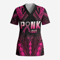 Breast Cancer Pink Out Scrub Top Polynesian Art Tattoo Black Version LT05 Adult Black - Polynesian Pride