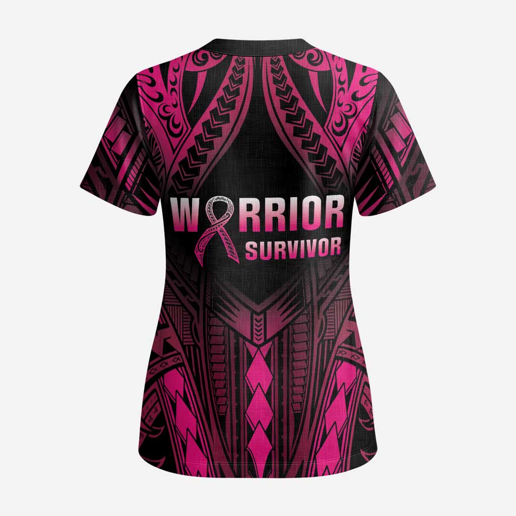 Breast Cancer Pink Out Scrub Top Polynesian Art Tattoo Black Version LT05 - Polynesian Pride
