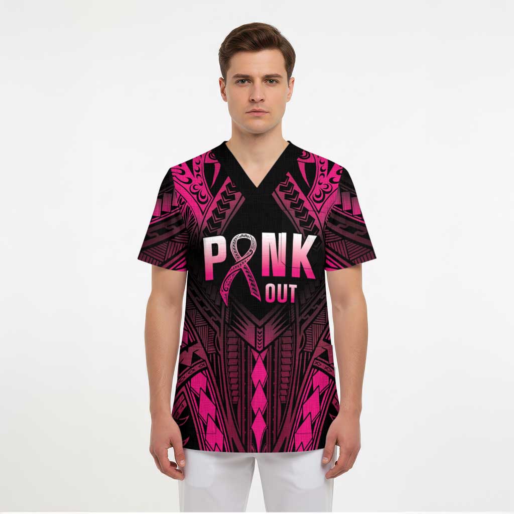 Breast Cancer Pink Out Scrub Top Polynesian Art Tattoo Black Version LT05 - Polynesian Pride