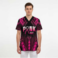Breast Cancer Pink Out Scrub Top Polynesian Art Tattoo Black Version LT05 - Polynesian Pride