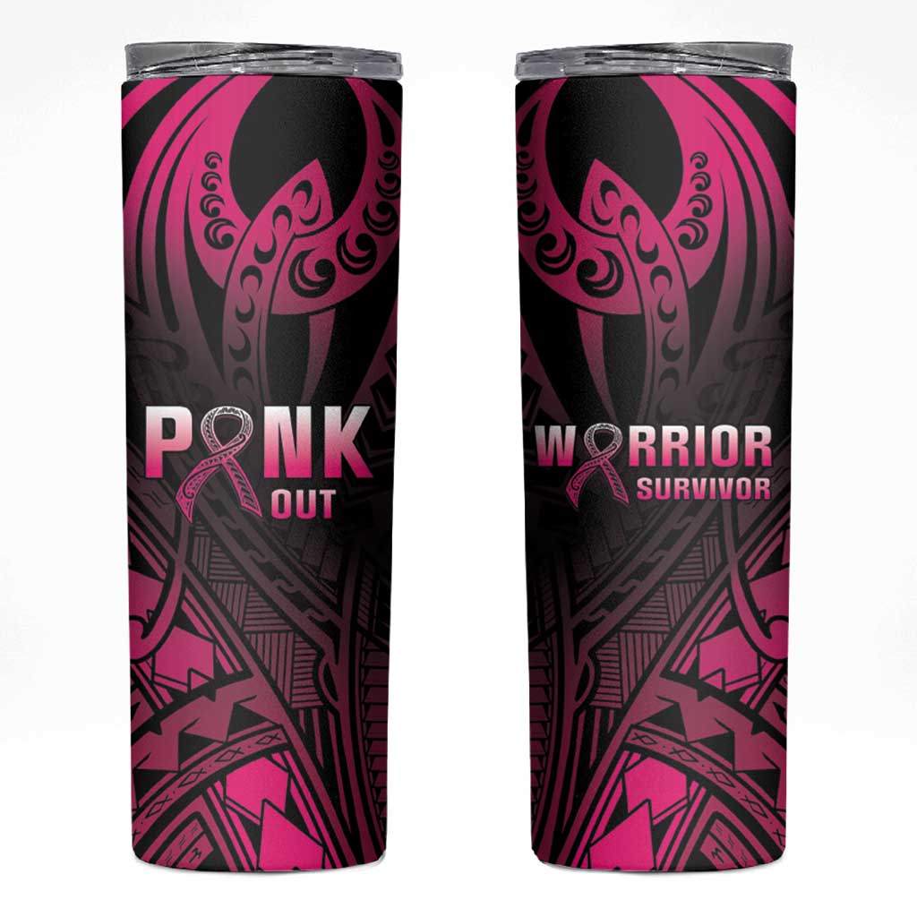 Breast Cancer Pink Out Skinny Tumbler Polynesian Art Tattoo Black Version