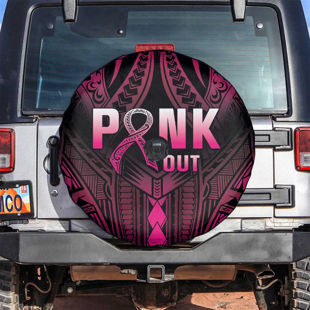 Breast Cancer Pink Out Spare Tire Cover Polynesian Art Tattoo Black Version LT05 Black - Polynesian Pride