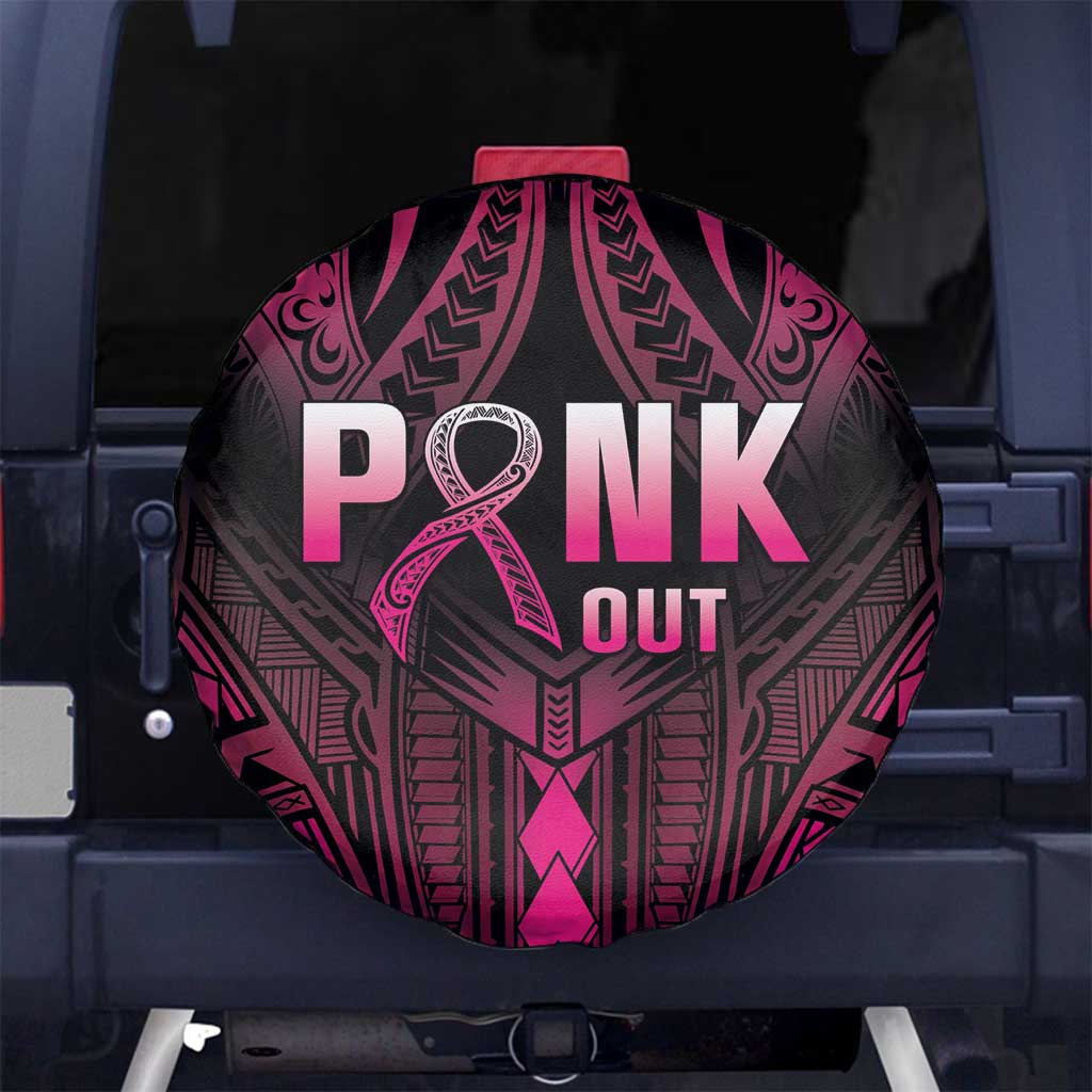 Breast Cancer Pink Out Spare Tire Cover Polynesian Art Tattoo Black Version LT05 - Polynesian Pride