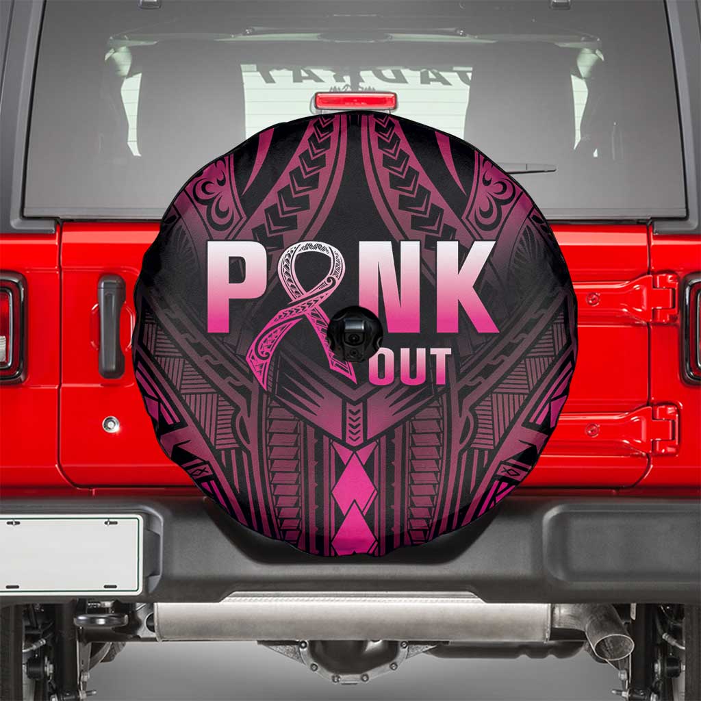 Breast Cancer Pink Out Spare Tire Cover Polynesian Art Tattoo Black Version LT05 - Polynesian Pride