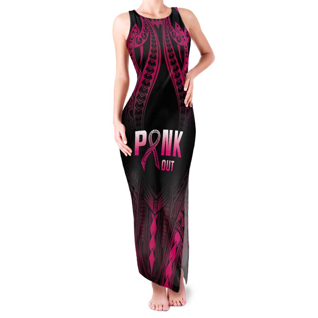 Breast Cancer Pink Out Tank Maxi Dress Polynesian Art Tattoo Black Version