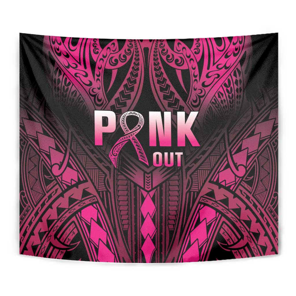 Breast Cancer Pink Out Tapestry Polynesian Art Tattoo Black Version