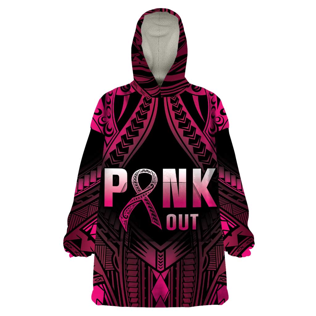Breast Cancer Pink Out Wearable Blanket Hoodie Polynesian Art Tattoo Black Version LT05 One Size Black - Polynesian Pride